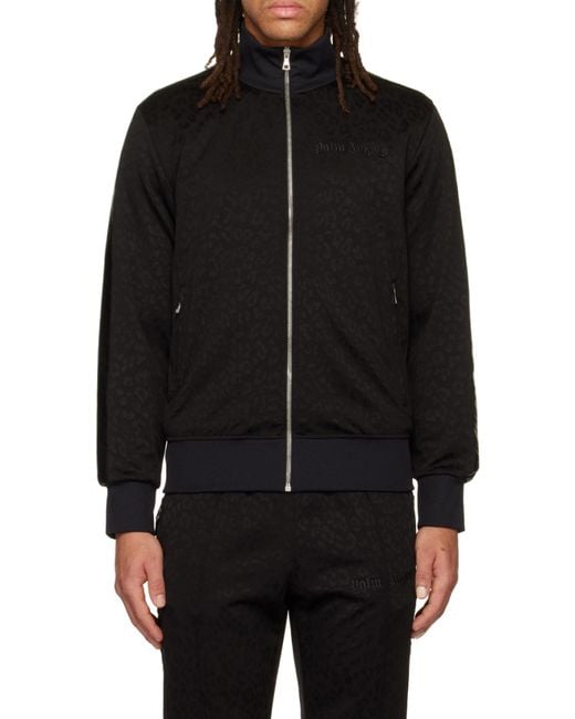 Palm Angels Black Logo Embroidered Zipped Track Jacket for men