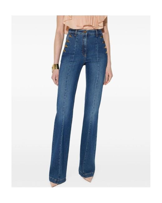 Elisabetta Franchi Blue Palazzo Jeans With Row Of Buttons