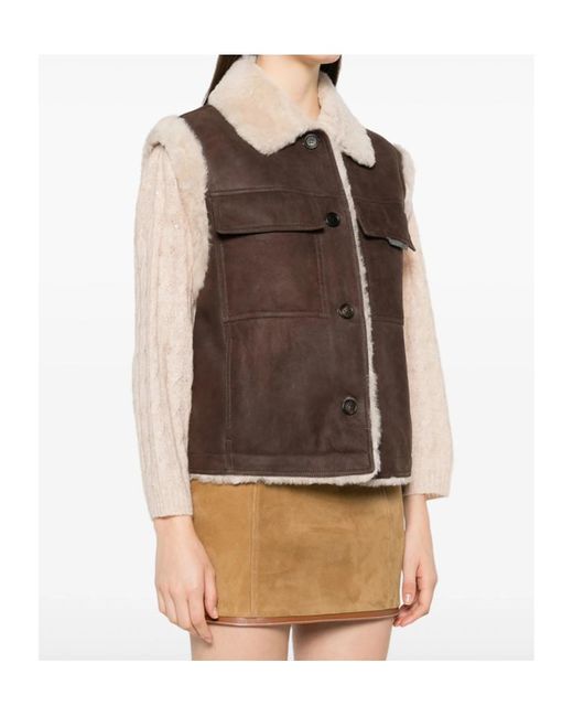 Brunello Cucinelli Brown Shearling-Collar Gilet