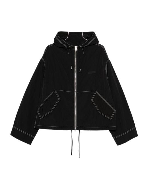 AMI Black Ami Contrast-Stitch Drawstring Hooded Jacket for men