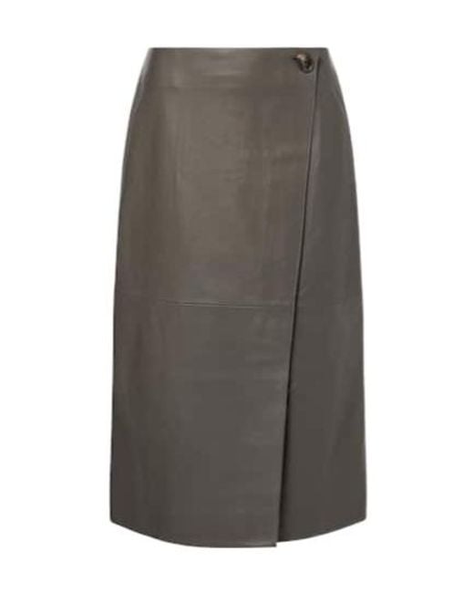 Yves Salomon Gray Leather Midi Skirt