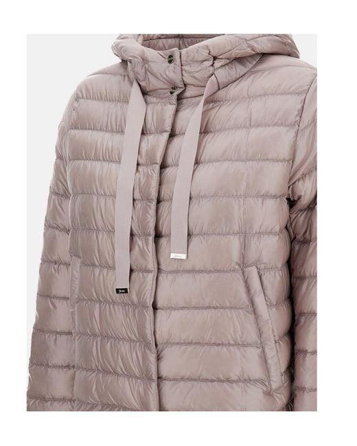 Herno Gray Quilted Hooded Drawstring Puffer Jacket