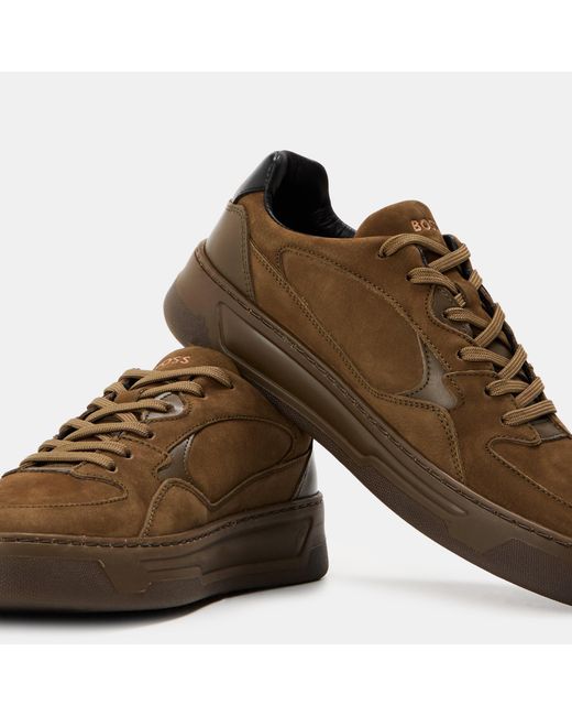 Boss Brown Solid Color Low-Top Trainers for men