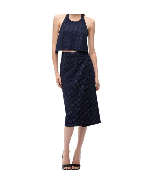 Pinko Blue Rhinestone-Embellished Wrap Skirt
