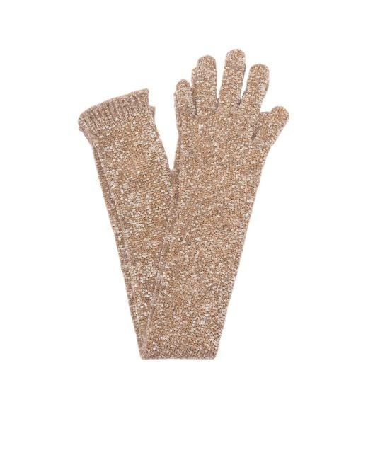 Brunello Cucinelli White Sequin-Embellished Long Gloves