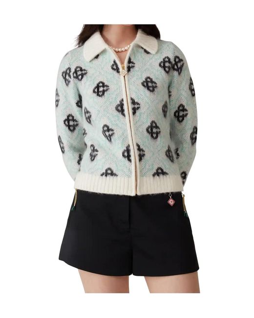 Casablanca White Zip-Up Patterned Knit Cardigan
