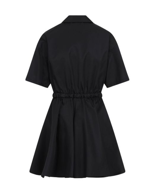 Prada Black Logo Plaque Drawstring Mini Dress
