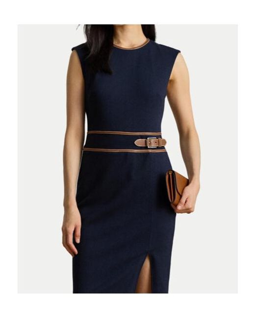 Ralph Lauren Blue Lauren Cap Sleeved Belted Sheath Dress