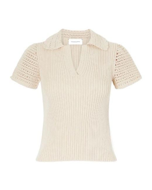 Magda Butrym White Ribbed Cotton Polo Shirt