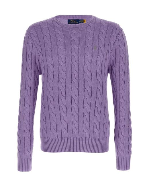 Polo Ralph Lauren Purple Logo Embroidered Cable-Knit Jumper for men