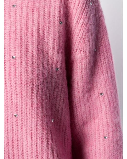MSGM Pink Embellished Diamond Effect Sweater