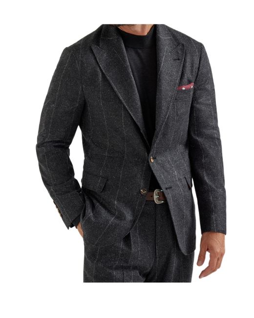 Brunello Cucinelli Black Pinstripe Blazer for men