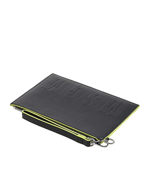MSGM Black Embossed-Logo Clutch Bag for men