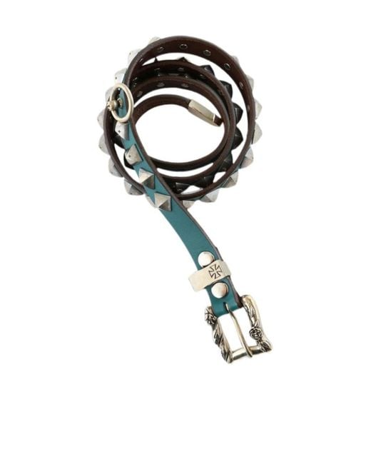 Enfants Riches Deprimes Blue Pyramid-Studded Engraved-Buckle Belt for men