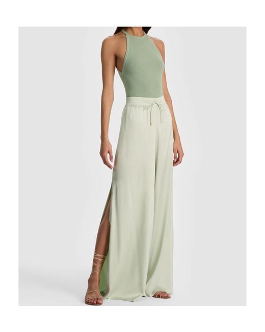 Alice + Olivia Green Alice Olivia Wide-Leg Side Slit Drawstring Satin Trousers