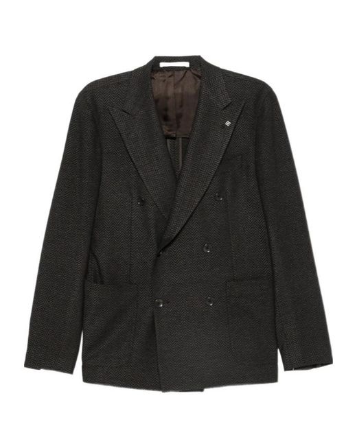 Tagliatore Black Double-Breasted Suit Jacket for men
