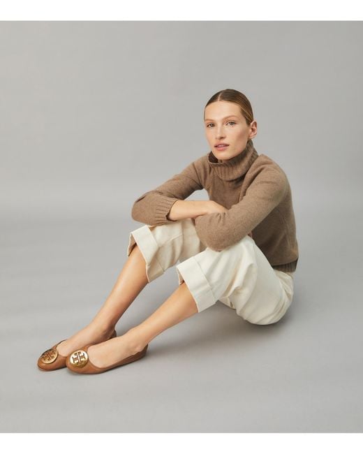 Tory Burch Brown Minnie Travel Ballet Flats