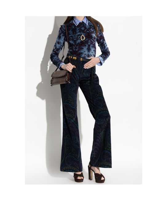 Etro Blue Floral Pattern Long Sleeved Top