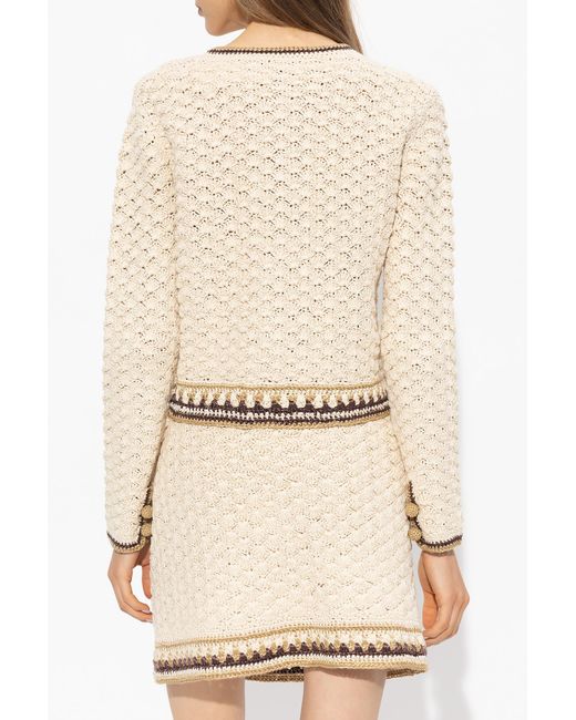 Tory Burch White Buttoned Long-Sleeved Cardigan