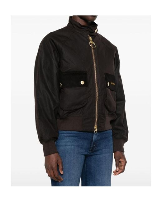 Barbour Black Corduroy-Trim Pocket-Detail Jacket