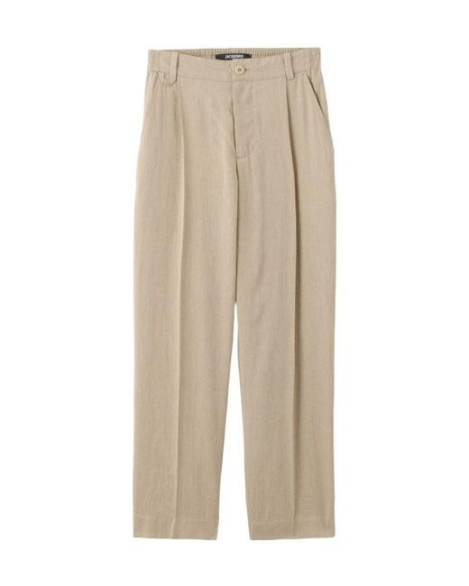 Jacquemus Natural Pleated Straight-Leg Pants for men