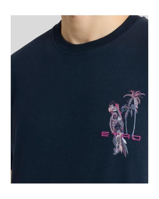 Etro Blue Parrot Logo Printed T-Shirt for men