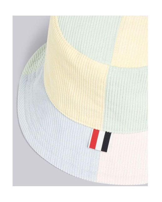 Thom Browne White Logo Patch Corduroy Bucket Hat for men