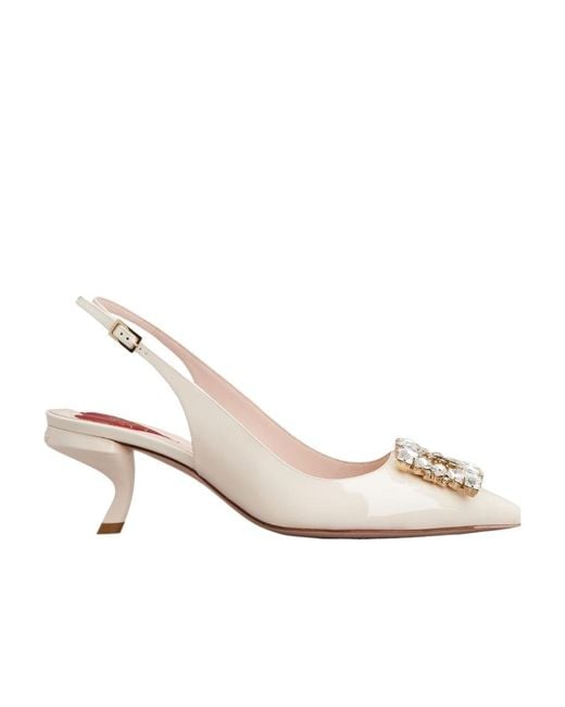 Roger Vivier Natural Virgule Strass Buckle Slingback Pumps