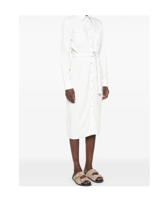 Patrizia Pepe White Logo-Detail Shirt Midi Dress