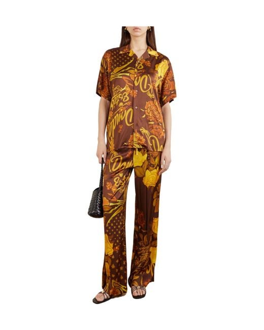 Donde Esteban Orange Printed Stretch-Satin Shirt
