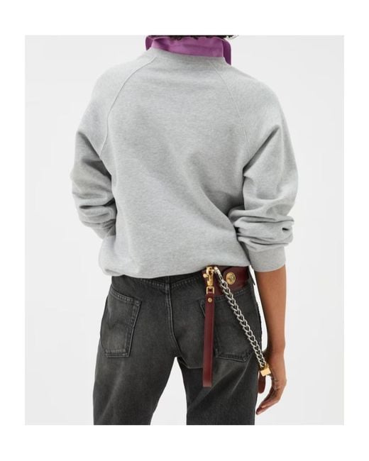 Versace Gray Logo-Embroidered Polo Sweatshirt