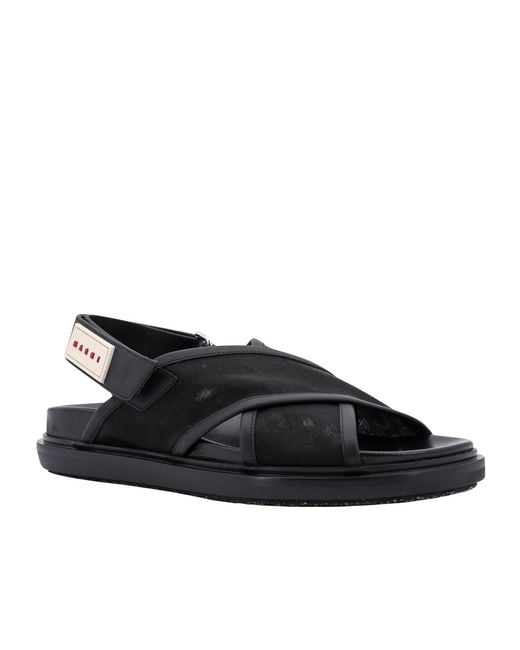 Marni Black Logo Patch Crossover Sandals