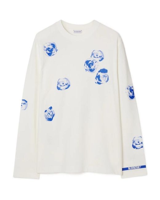 Burberry White Rose-Print Cotton T-Shirt for men