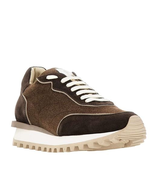 Eleventy Brown Perforated Heel Low-Top Sneakers for men