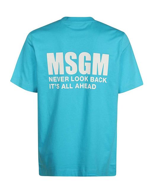 MSGM Blue Logo Printed Crewneck T-Shirt for men