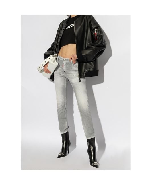 DSquared² Gray Cool Girl Straight-Leg Distressed Jeans