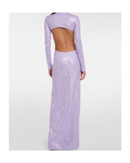 Area Purple Crystal-Embellished Cutout Jersey Gown