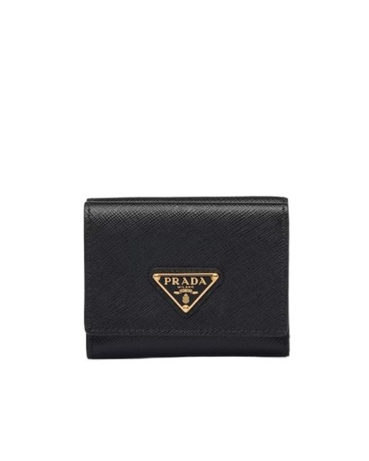 Prada Black Logo Plaque Bi-Fold Wallet