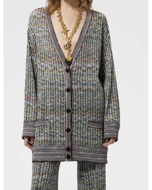 Missoni Gray Sequin-Embellished Zigzag-Pattern Cardigan