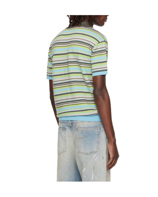 ANDERSSON BELL Blue Striped Wool Polo Shirt for men