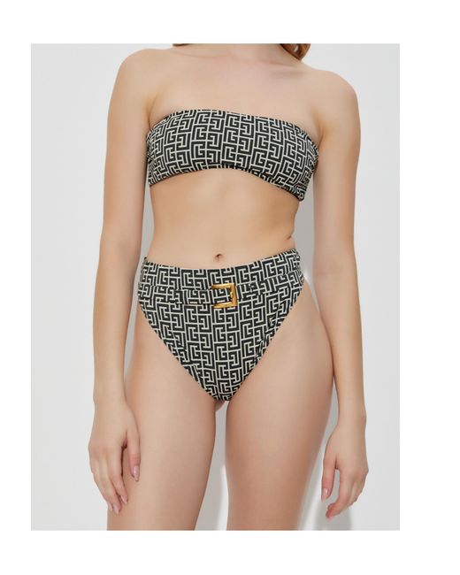 Balmain Black Logo Monogram Two Piece Swimsuit