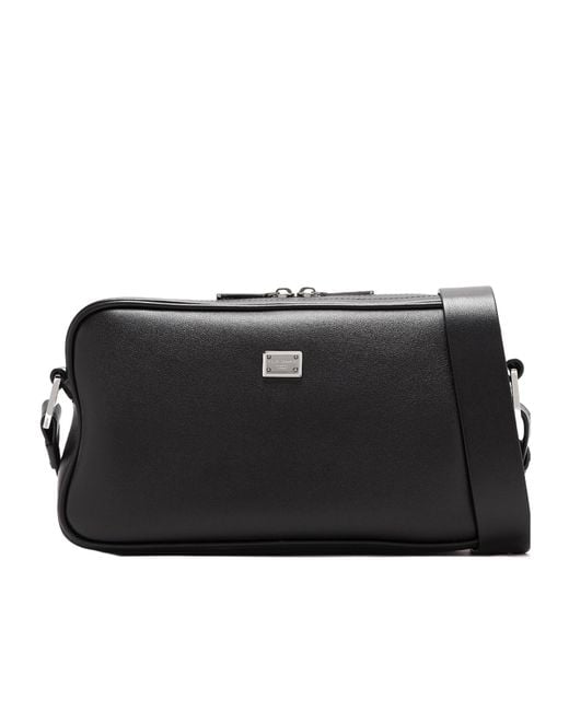 Dolce & Gabbana Black Logo Tag Zipped Messenger Bag for men