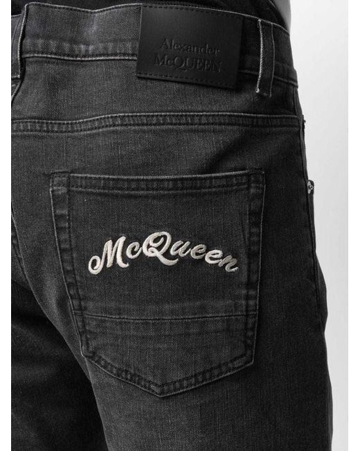 McQueen Blue Logo Embroidered Jeans for men
