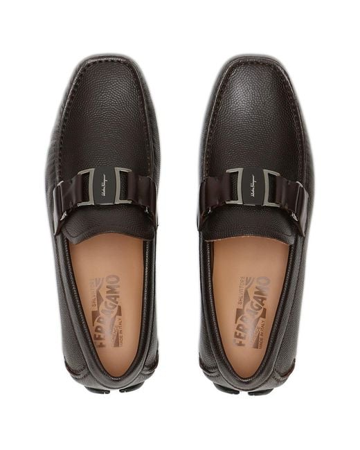 Ferragamo Black Chocolate Logo Buckle Business Casual Shoes for men