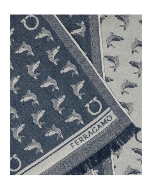 Ferragamo Blue Ferragamo Dolphin Jacquard Fringed Scarf for men