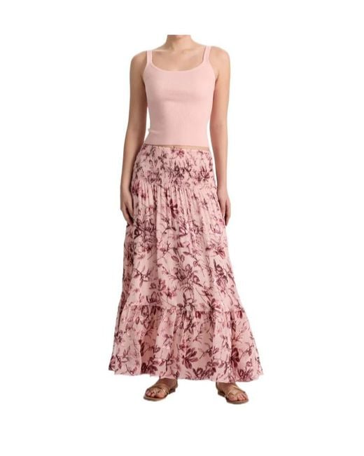Alice + Olivia Red Alice Olivia Stevie Floral Printed Ruffled Maxi Skirt