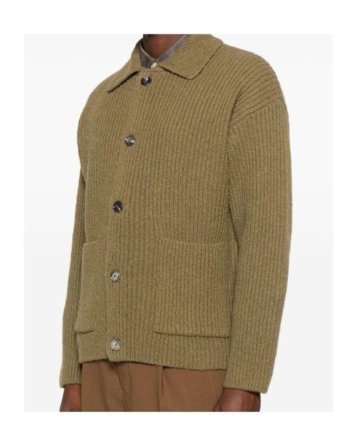 AMI Green Ribbed Cardigan for men