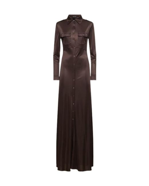Tom Ford Brown Long Dress With Long Sleeves