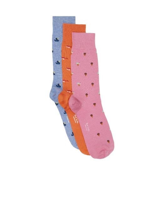 Paul Smith Pink Three Pairs Of Multi-Colored Patterned Mid-Calf Socks for men