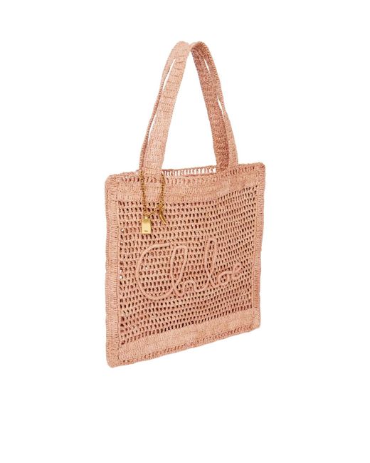 Chloé Pink Chloé Summer Banana Logo Detailed Tote Bag